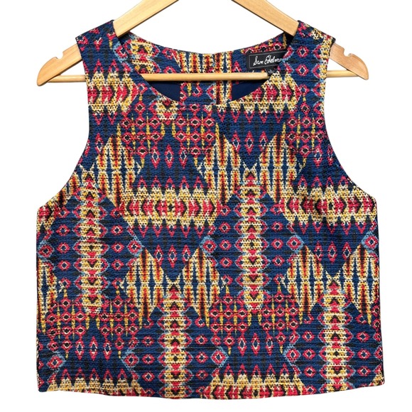 Sam Edelman Aztec Metallic‎ Textured Crop Tank Top Sleeveless Small - Picture 1 of 5